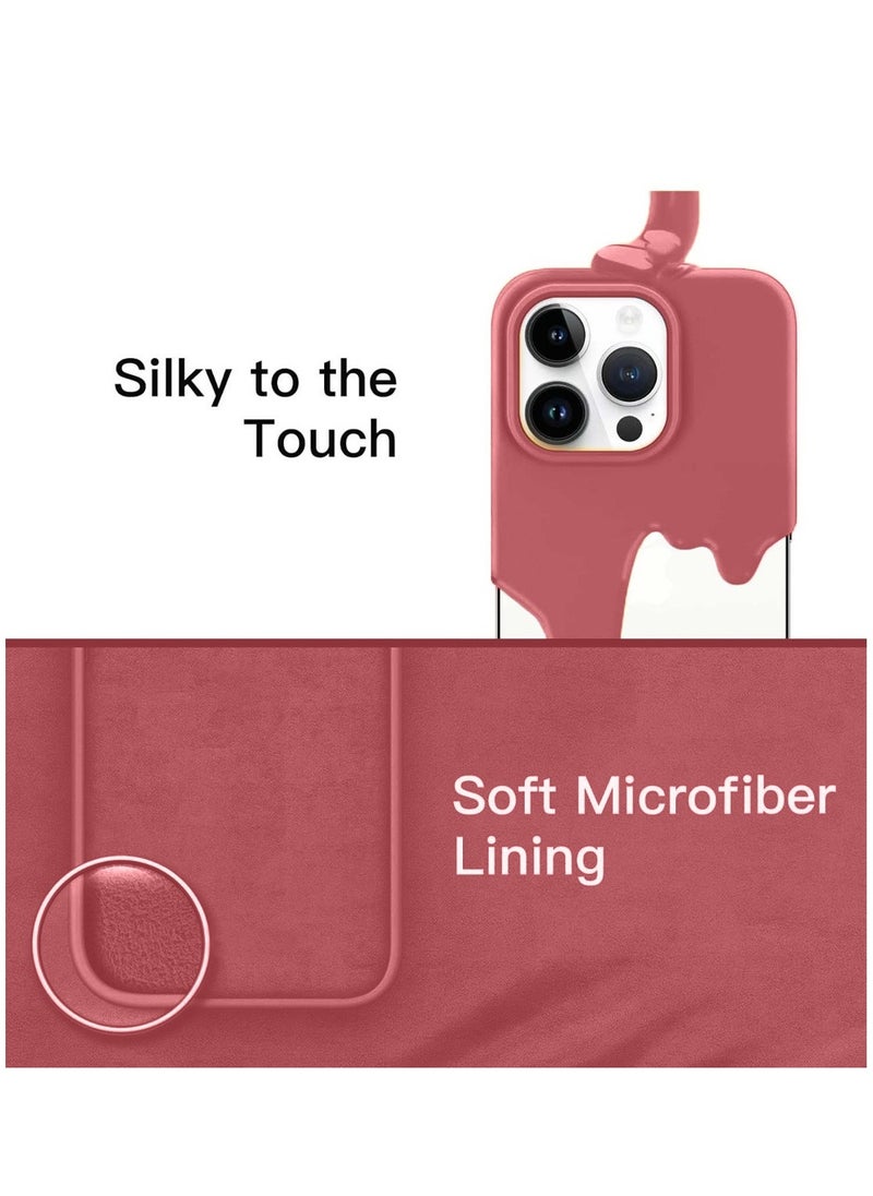 Soft Smooth Silicone Back Cover Case with Built-in Magnetic, inner side Microfiber Lining for Apple iPhone 15 Pro  – Red