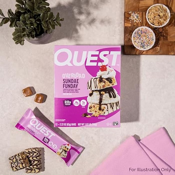 Quest Nutrition Overload Protein Bars, Sundae Funday, 20g Protein, 1g Sugar, 4g Net Carbs, Gluten Free, 12 Count - Image 5