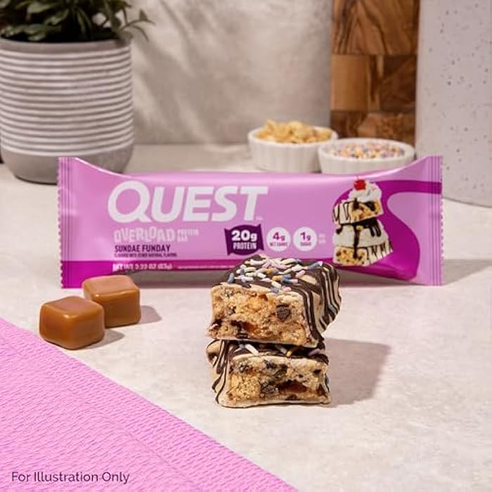 Quest Nutrition Overload Protein Bars, Sundae Funday, 20g Protein, 1g Sugar, 4g Net Carbs, Gluten Free, 12 Count - Image 4