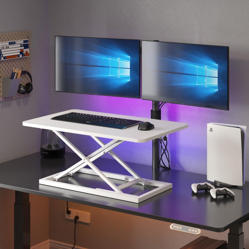 Decoholic White Small Single 24 inch Scissors Lift Keyboard and Mouse Riser ,Height Adjustable Standing Desk Converter,for Ergonomic Sit Stand Workstations (24 inch WH) - Image 2