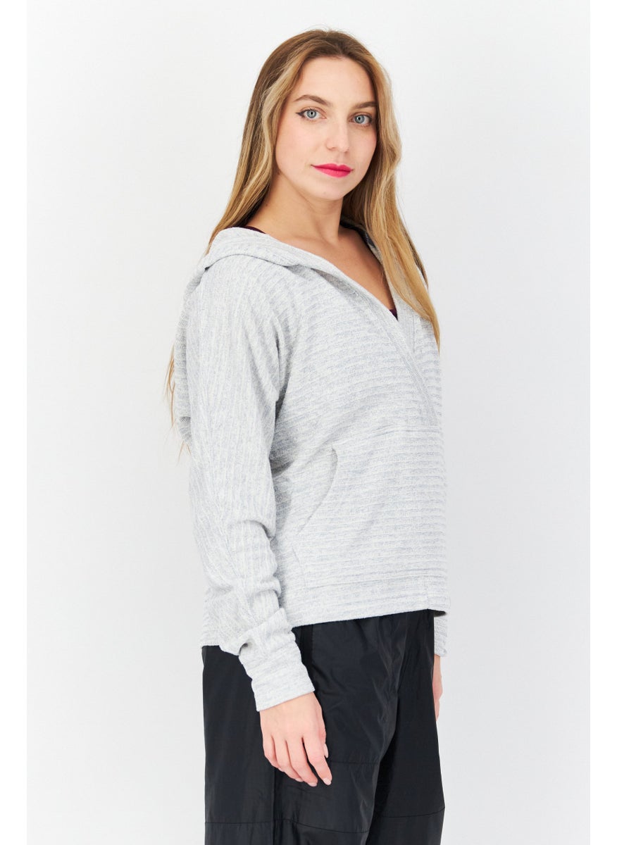 Marc New York Women Hooded Plain Sweater, Grey  - Image 3