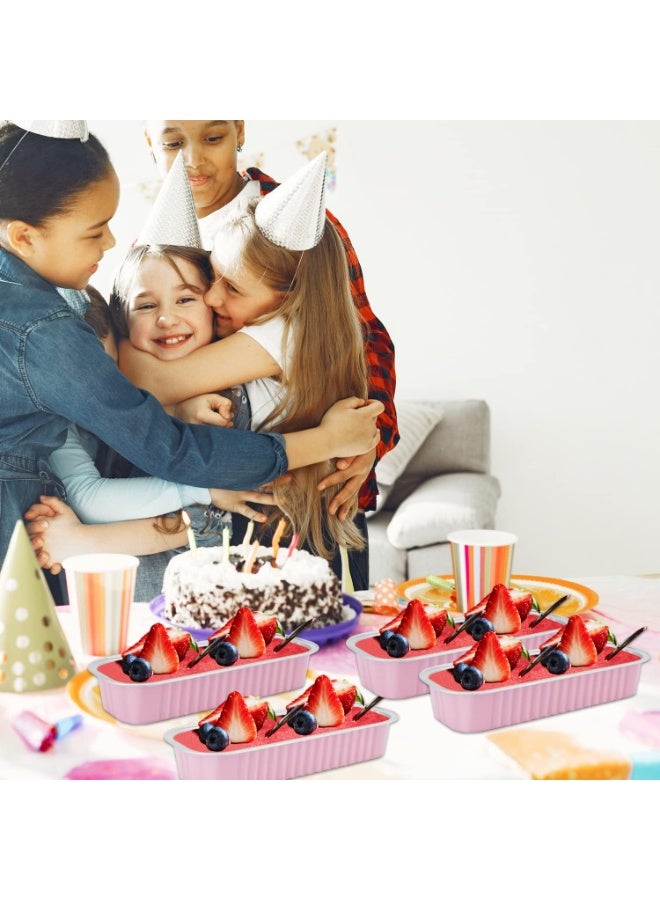 Soofam 50 Pack Mini Loaf Pans With Lids and Spoons, 6.8oz Rectangle Aluminum Foil Baking Pans Tins Containers,Disposable Ramekins Baking Cups Muffin Tins Cupcake Cups For Mini Cake Bread Loaf -Pink - Image 2