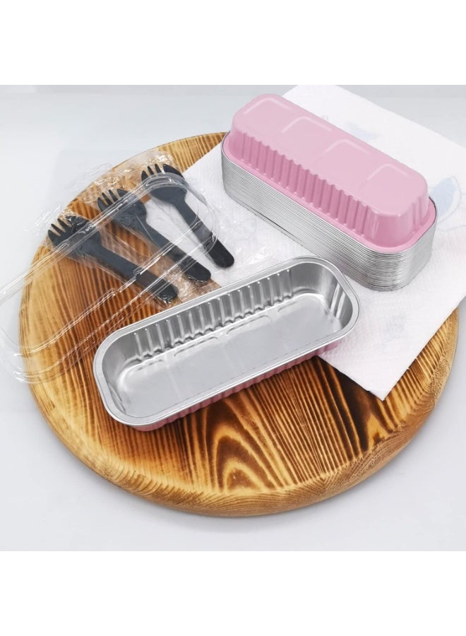 Soofam 50 Pack Mini Loaf Pans With Lids and Spoons, 6.8oz Rectangle Aluminum Foil Baking Pans Tins Containers,Disposable Ramekins Baking Cups Muffin Tins Cupcake Cups For Mini Cake Bread Loaf -Pink - Image 5