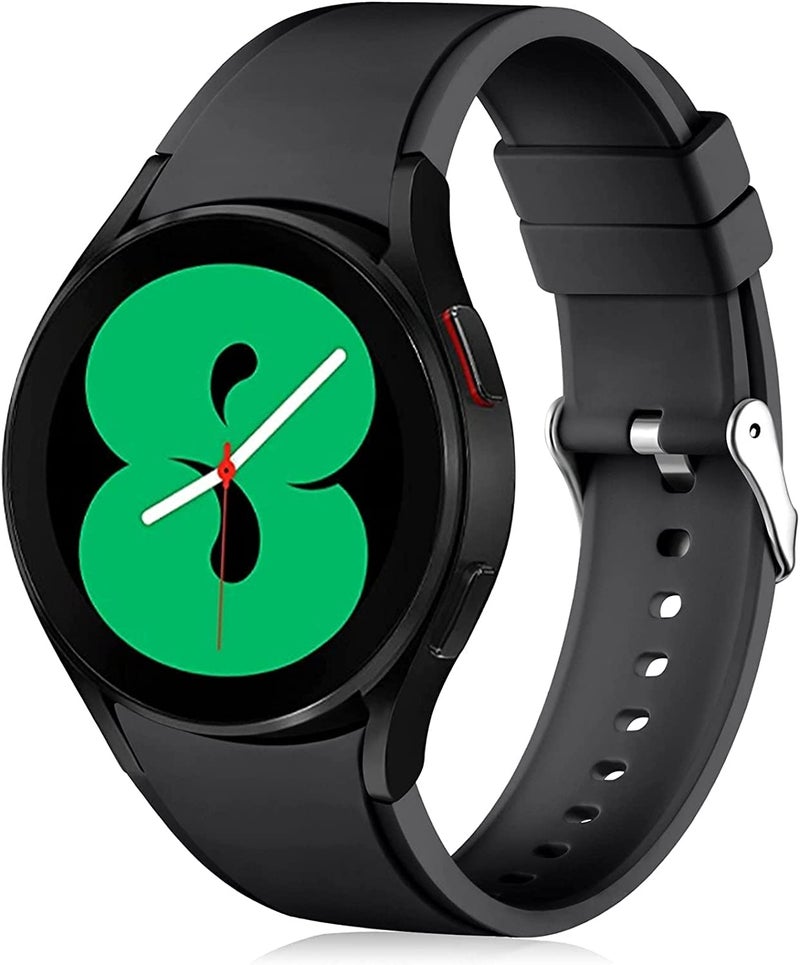 PEFKO PSS33 20MM Arc Edge No Gap Soft Silicone No Gap Watch Bands Compatible For Samsung Galaxy Watch 4 Classic 42mm 44mm 46mm Replacement Strap for Men/Women/Adult/Unisex (20MM, BLACK) - Image 1