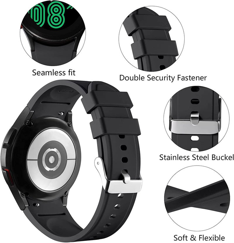 PEFKO PSS33 20MM Arc Edge No Gap Soft Silicone No Gap Watch Bands Compatible For Samsung Galaxy Watch 4 Classic 42mm 44mm 46mm Replacement Strap for Men/Women/Adult/Unisex (20MM, BLACK) - Image 2