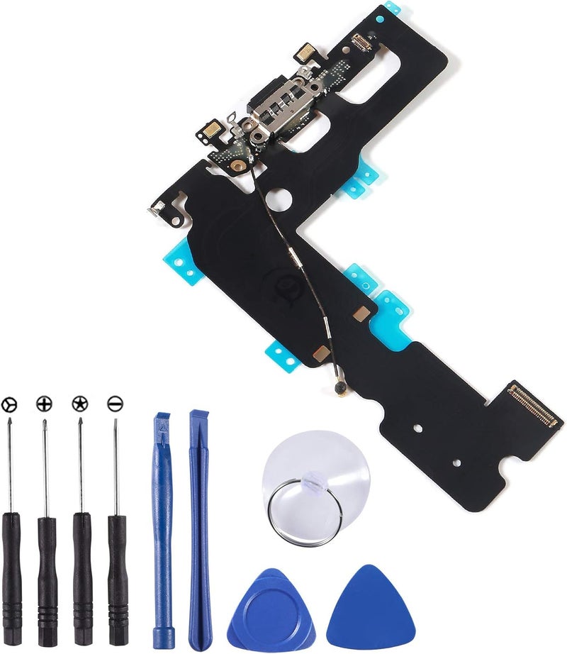 Atnsinc OEM USB Charging and Headphone Jack Port Dock Connector + Mic Flex Cable + Signal Antenna Replacement Compatible with iPhone 7 Plus Including 1Set Repair Tools (Black) - Image 1