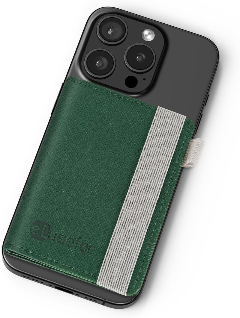 eLusefor Stick-On Phone Wallet for Back of iPhone or Android Case | 6 Sleeve Credit Card Holder - Pocket for Cards, Money & ID - Built-in Stand - Waterproof Material - Travel, Work & Life-Proof - Green - Image 1