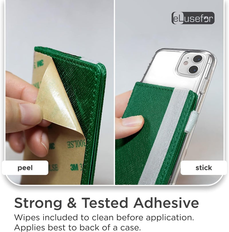 eLusefor Stick-On Phone Wallet for Back of iPhone or Android Case | 6 Sleeve Credit Card Holder - Pocket for Cards, Money & ID - Built-in Stand - Waterproof Material - Travel, Work & Life-Proof - Green - Image 3