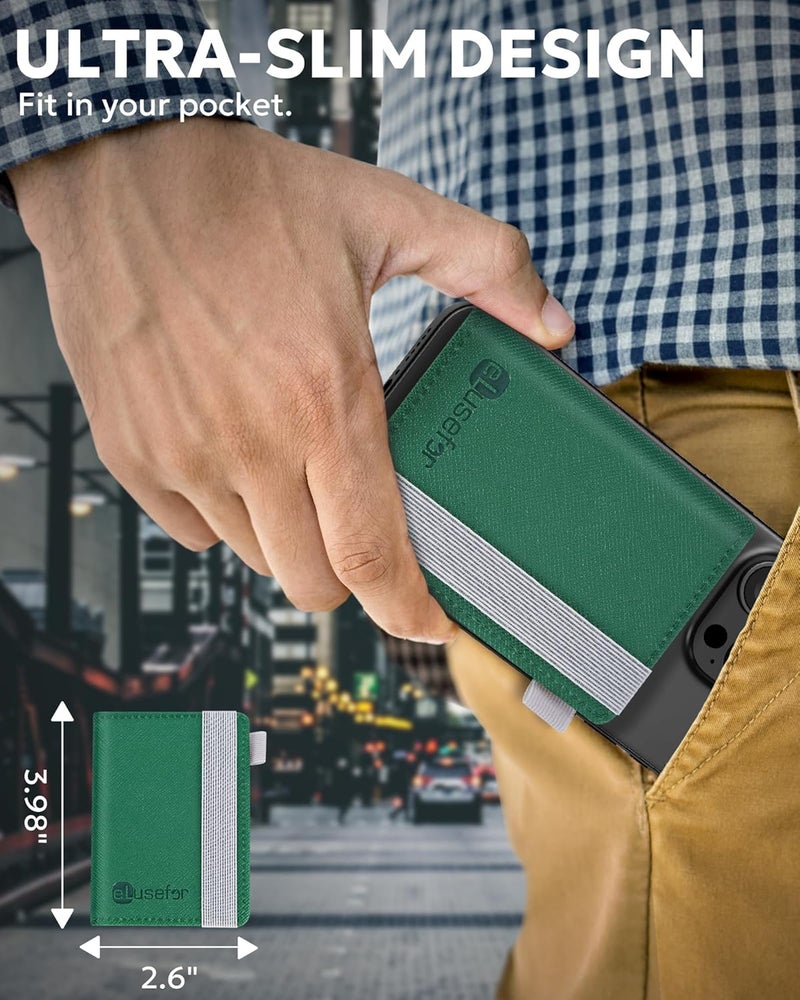 eLusefor Stick-On Phone Wallet for Back of iPhone or Android Case | 6 Sleeve Credit Card Holder - Pocket for Cards, Money & ID - Built-in Stand - Waterproof Material - Travel, Work & Life-Proof - Green - Image 5