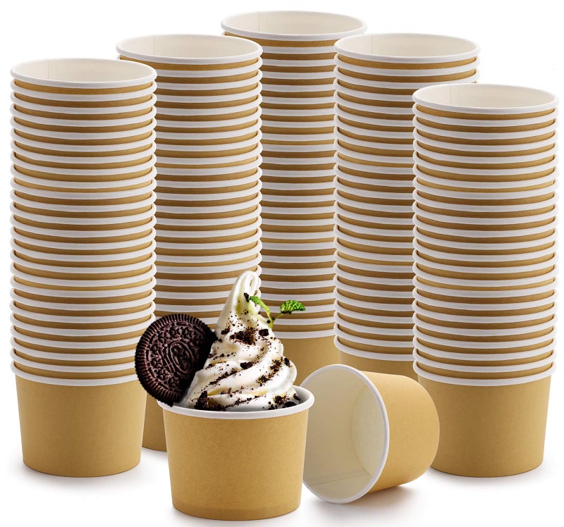 Lawei 100 Pack Paper Ice Cream Cups  8 Oz Disposable Paper Dessert Bowls for Hot and Cold Food Soup Sundae Frozen Yogurt