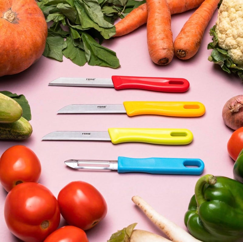 rena Stainless Steel Kitchen Knife Set – 4 Piece Set with 110mm Serrated Knife, 90mm Plain, 90mm Serrated Knife and Peeler for Kitchen Use, Sharp and Durable - Image 2