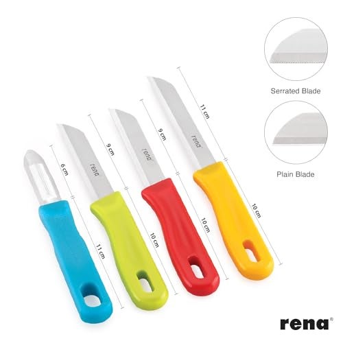 rena Stainless Steel Kitchen Knife Set – 4 Piece Set with 110mm Serrated Knife, 90mm Plain, 90mm Serrated Knife and Peeler for Kitchen Use, Sharp and Durable - Image 3