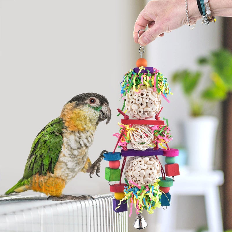 Bissap Conure Toys, bird Parrot Foraging Shredder Hanging Toys Sola Balls Sepak Takraw with Bell for Small Parrots Parakeets Conures Cockatiels Love Birds Cage Toy - Image 5