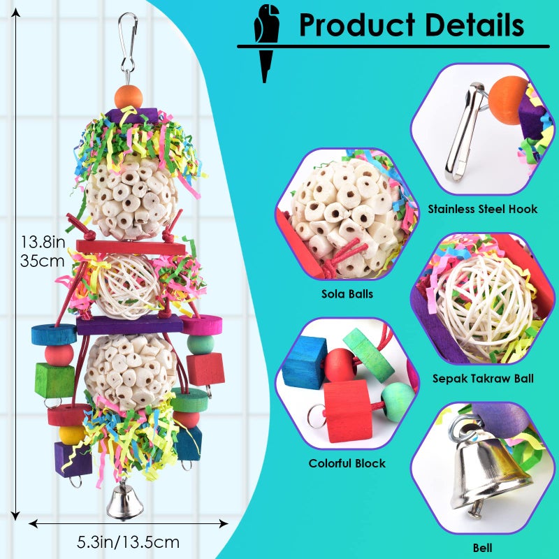 Bissap Conure Toys, bird Parrot Foraging Shredder Hanging Toys Sola Balls Sepak Takraw with Bell for Small Parrots Parakeets Conures Cockatiels Love Birds Cage Toy - Image 2