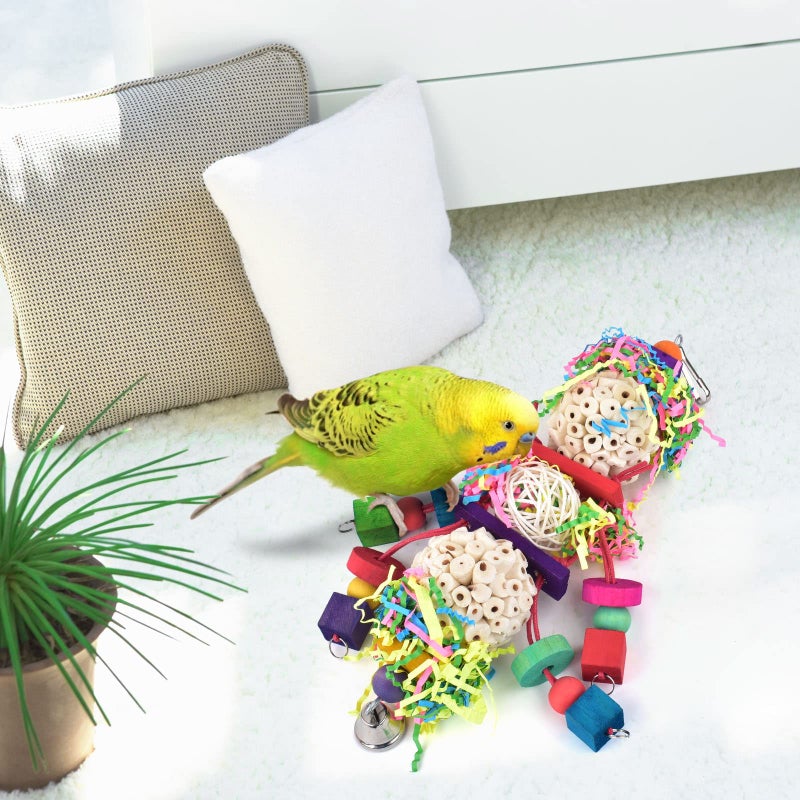Bissap Conure Toys, bird Parrot Foraging Shredder Hanging Toys Sola Balls Sepak Takraw with Bell for Small Parrots Parakeets Conures Cockatiels Love Birds Cage Toy - Image 4