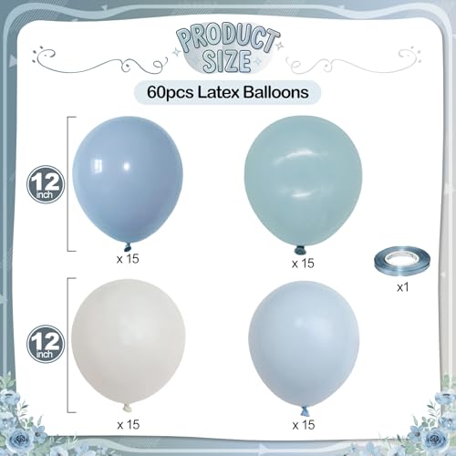 Paeyeq Dusty Blue Balloons 60 Pcs 12 Inch Fog Slate Baby Blue Balloons with Matte White Latex Balloon for Baby Shower Birthday Bridal Shower Wedding Engagement Bachelorette Party Decorations Supplies - Image 5