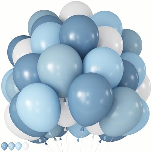 Paeyeq Dusty Blue Balloons 60 Pcs 12 Inch Fog Slate Baby Blue Balloons with Matte White Latex Balloon for Baby Shower Birthday Bridal Shower Wedding Engagement Bachelorette Party Decorations Supplies - Image 1