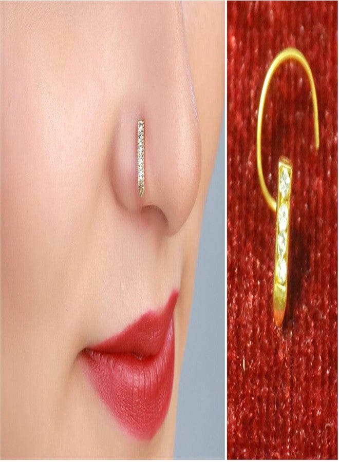 RENU CREATION Shreevaram Cubic Zirconia, Diamond Gold-Plated Plated Brass Nose Ring Gold - Image 1