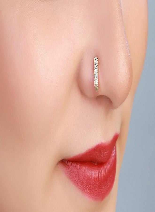 RENU CREATION Shreevaram Cubic Zirconia, Diamond Gold-Plated Plated Brass Nose Ring Gold - Image 2