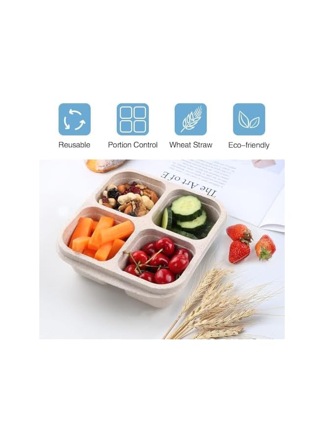Green Tiger Bento Snack Boxes 4 Pack,Reusable Bento Boxes Kids with 4 Compartments & Fork,Lunch Snack Containers for Kids Adults,Divided Food Storage Containers for School Work Travel - Image 5