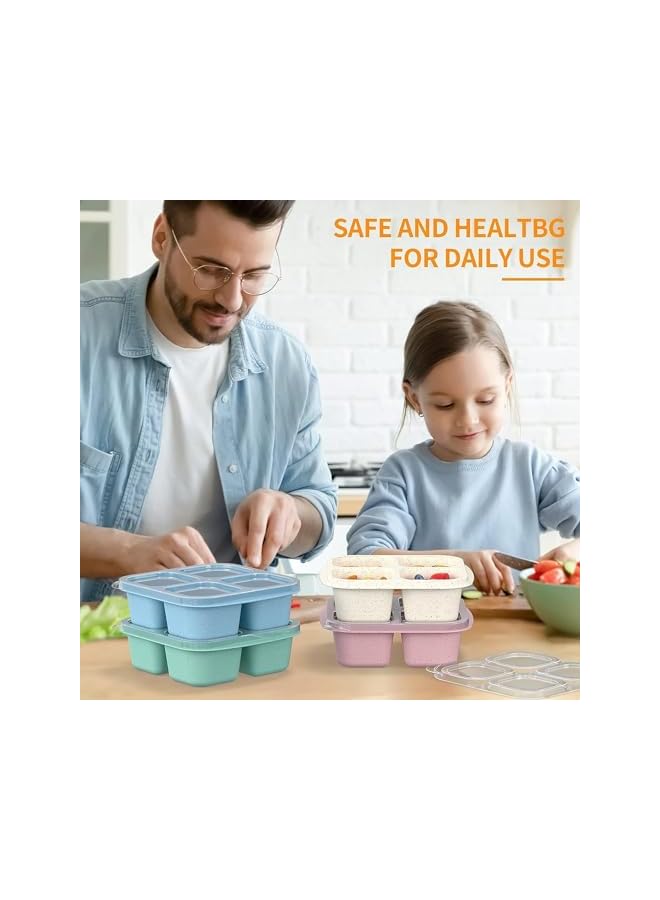 Green Tiger Bento Snack Boxes 4 Pack,Reusable Bento Boxes Kids with 4 Compartments & Fork,Lunch Snack Containers for Kids Adults,Divided Food Storage Containers for School Work Travel - Image 2