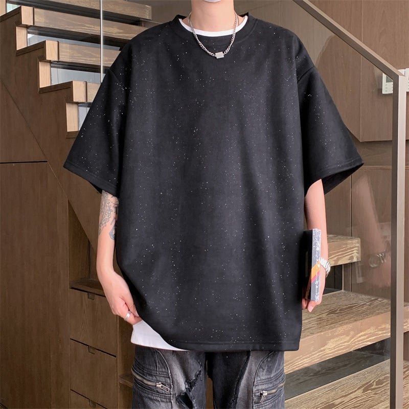Suede Stars Bronzing Round Neck Short-Sleeved T-Shirt Men'S Summer Casual Plus Size Half-Sleeved Teenager Loose T-Shirt - Image 3