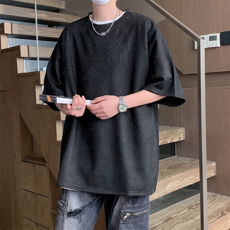 Suede Stars Bronzing Round Neck Short-Sleeved T-Shirt Men'S Summer Casual Plus Size Half-Sleeved Teenager Loose T-Shirt - Image 2