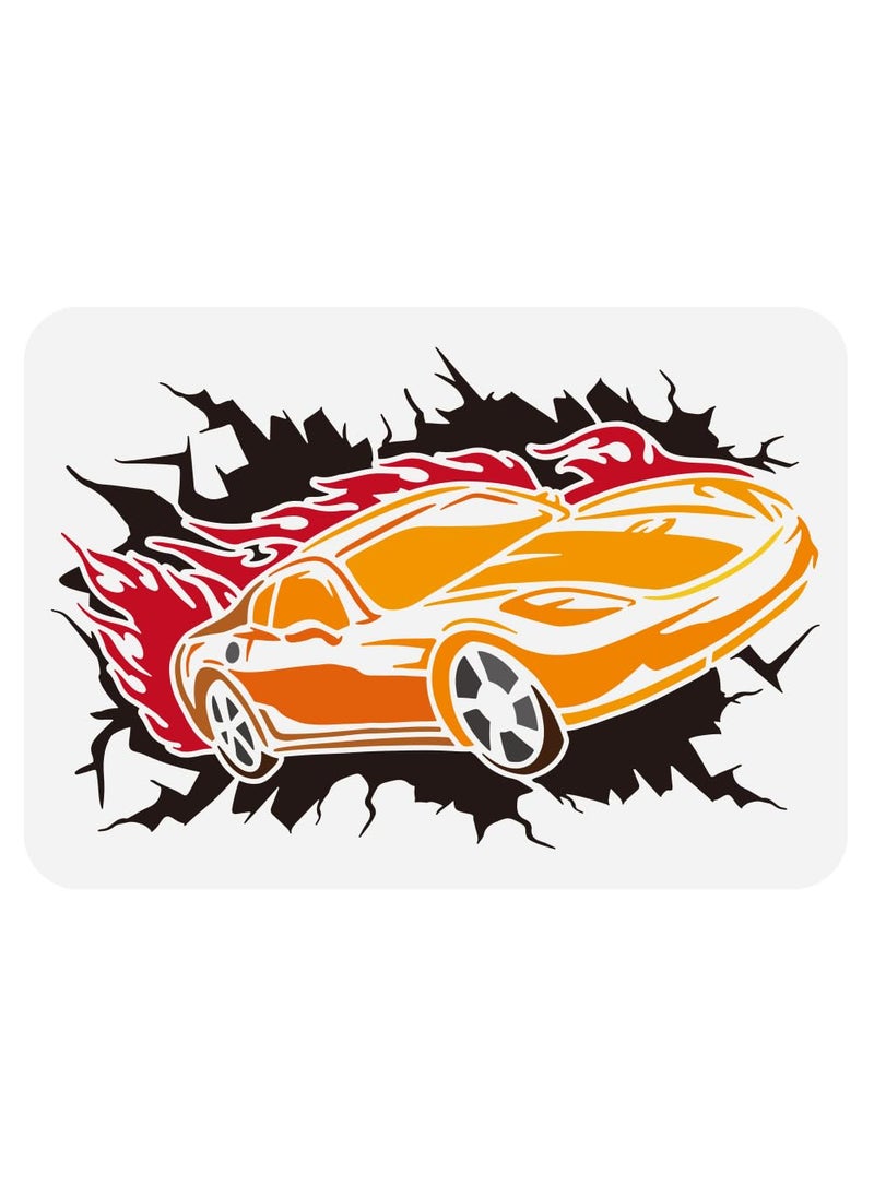 FINGERINSPIRE - FINGERINSPIRE Leap Car Painting Stencil 8.3x11.7 inch Hollowed Broken Wall Drawing Template Plastic PET Fire Car Pattern Stencil for Painting Transportation Theme Template for DIY Wood Fabric Decor - Image 1