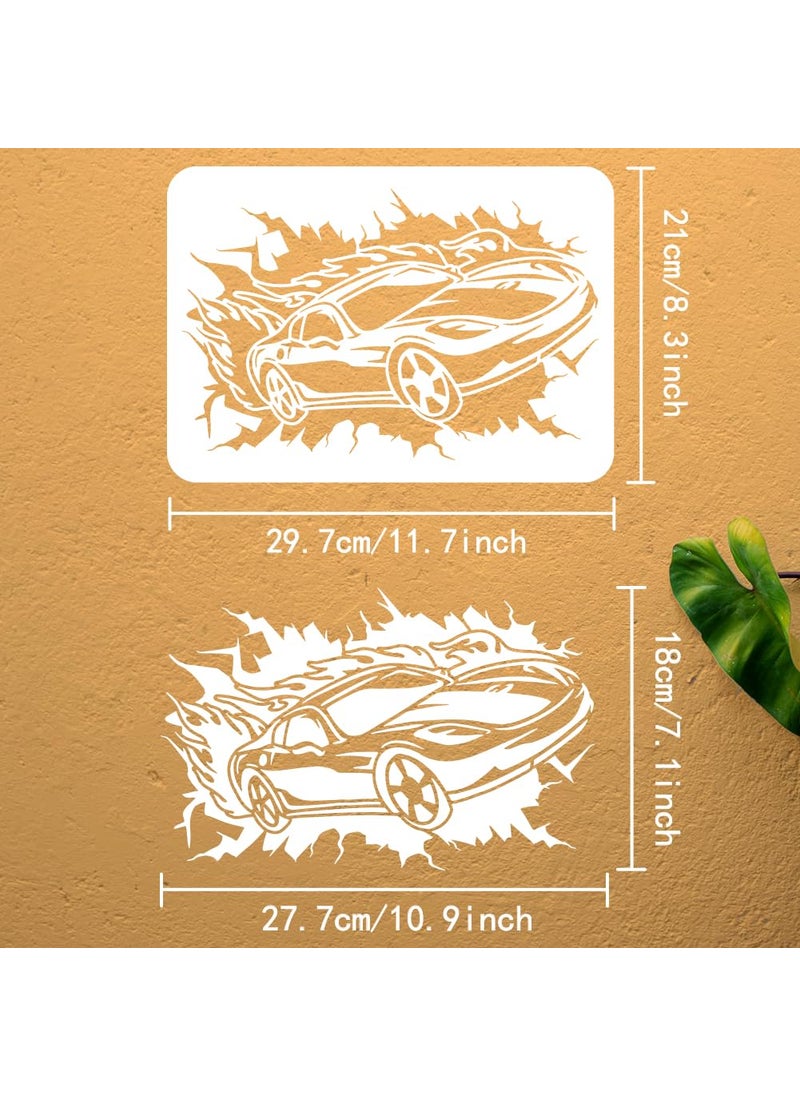 FINGERINSPIRE - FINGERINSPIRE Leap Car Painting Stencil 8.3x11.7 inch Hollowed Broken Wall Drawing Template Plastic PET Fire Car Pattern Stencil for Painting Transportation Theme Template for DIY Wood Fabric Decor - Image 1