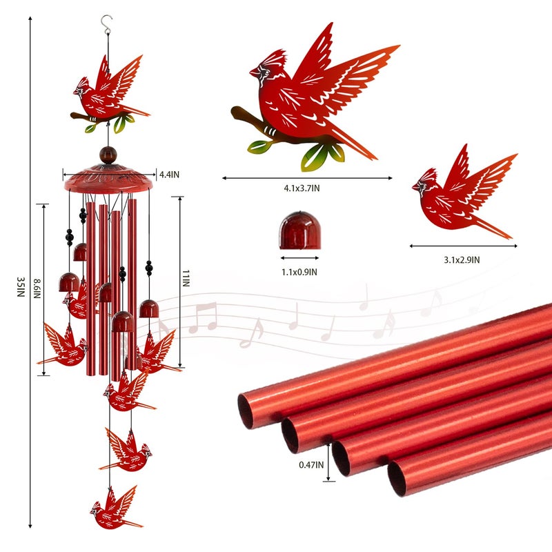 Howarmer Cardinal Wind Chimes for Outside, Cardinals Gifts for Women,Memorial/Birthday Gifts for Grandma Mom, Metal Red Bird Windchimes with Soothing Tones, Christmas Outdoor Decor for Garden Patio Yard (35") - Image 4