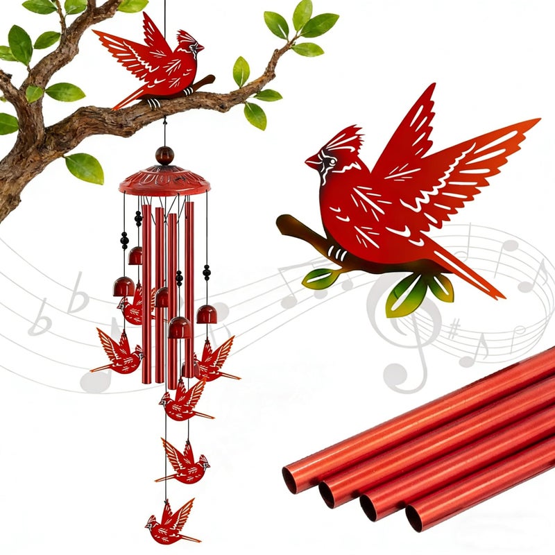 Howarmer Cardinal Wind Chimes for Outside, Cardinals Gifts for Women,Memorial/Birthday Gifts for Grandma Mom, Metal Red Bird Windchimes with Soothing Tones, Christmas Outdoor Decor for Garden Patio Yard (35") - Image 1