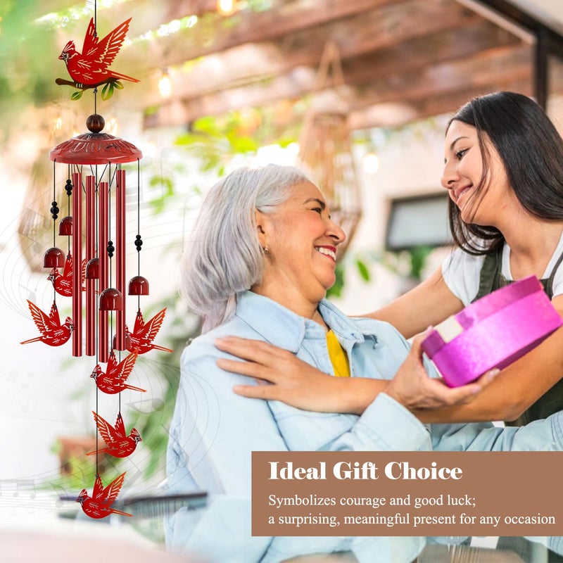 Howarmer Cardinal Wind Chimes for Outside, Cardinals Gifts for Women,Memorial/Birthday Gifts for Grandma Mom, Metal Red Bird Windchimes with Soothing Tones, Christmas Outdoor Decor for Garden Patio Yard (35") - Image 2