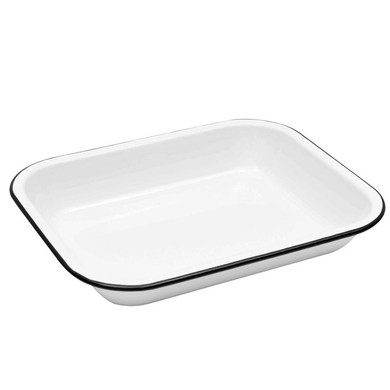 Crow Canyon Home Enamelware Small Open Roaster 115 x 925 inches Vintage WhiteBlack Single 