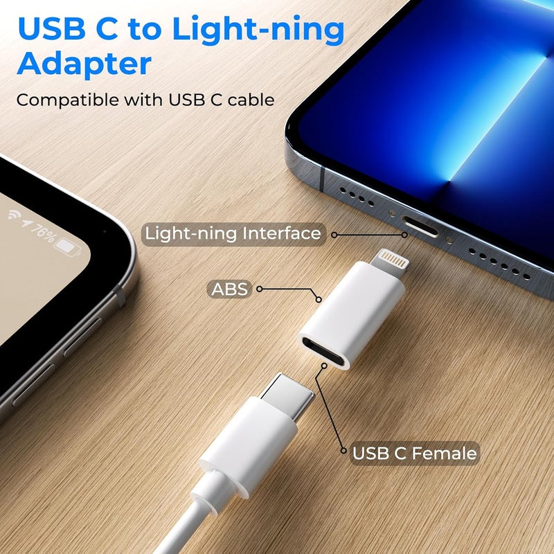 Tobfit Tobfit Light ning Female to USB C Male Adapter for iPhone 16 15 Pro Max Plus,for iPad Air,for Samsung,Support 27W PD Fast Charging&Data Transfer,Type C Charger Connector Cable,Not for Audio/OTG - Image 3