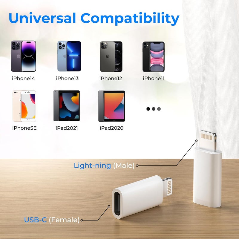 Tobfit Tobfit Light ning Female to USB C Male Adapter for iPhone 16 15 Pro Max Plus,for iPad Air,for Samsung,Support 27W PD Fast Charging&Data Transfer,Type C Charger Connector Cable,Not for Audio/OTG - Image 4