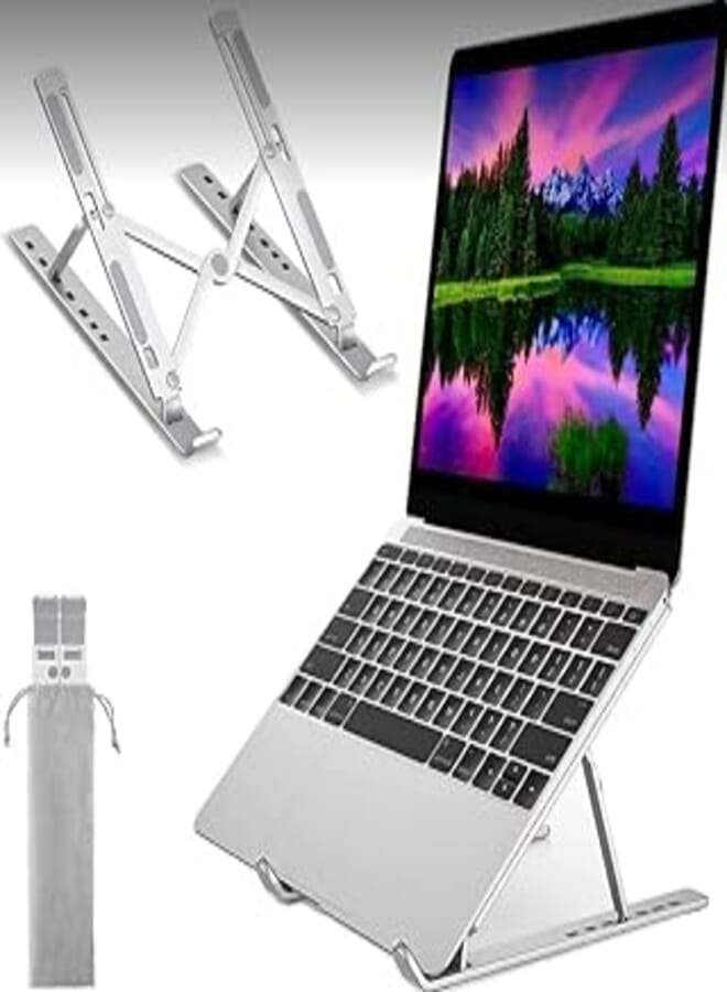 rawaj Aluminum Laptop Stand, Adjustable Portable Foldable Ventilated Notebook Stand for MacBook Pro Air, HP, Lenovo, Sony, Dell and More Fits 10 15.6" Laptops and Tablets Sizes Aluminum