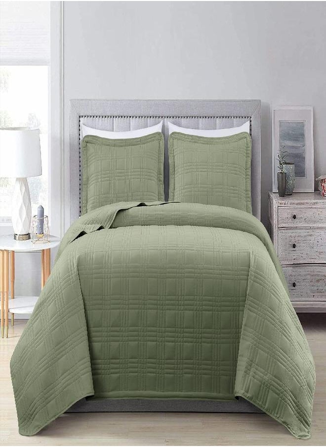 Chezmoi Collection - Chezmoi Collection Kingston 3-Piece Oversized Bedspread Coverlet Set (King, Sage) - Image 1