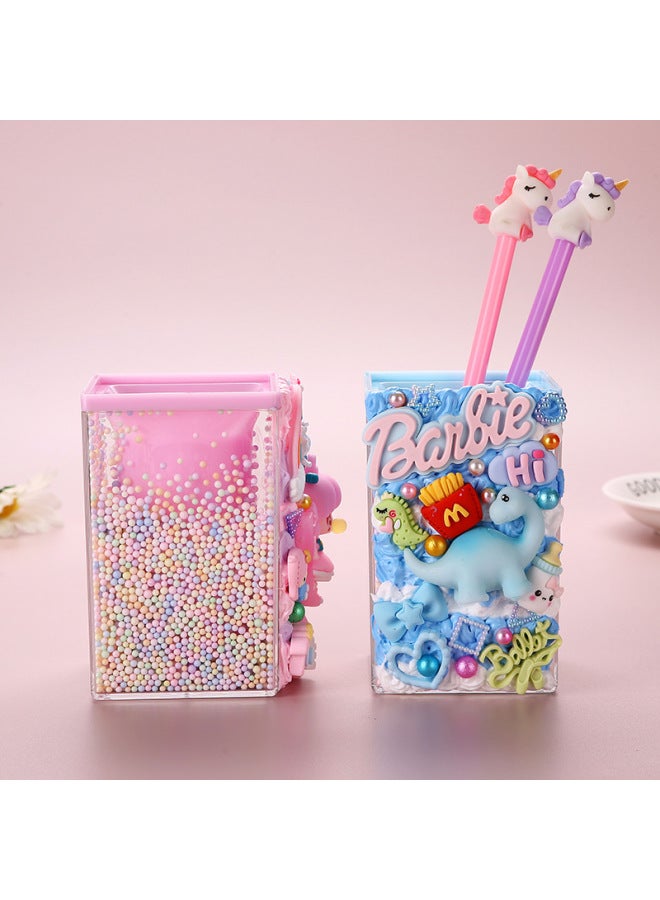 Creative DIY Children's Transparent Creamy Glue Pen Holder Material Kit Girls Handmade Craft Gift Intellectual Development-Color:Pen Container-mermaid Material Package