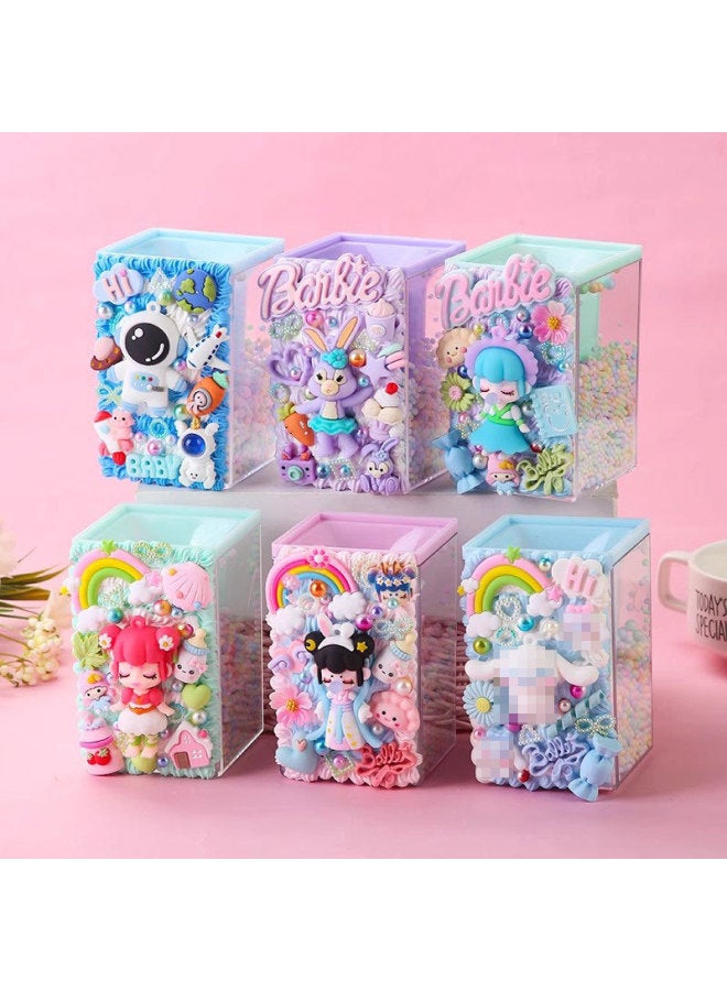 Creative DIY Children's Transparent Creamy Glue Pen Holder Material Kit Girls Handmade Craft Gift Intellectual Development-Color:Pen Container-mermaid Material Package