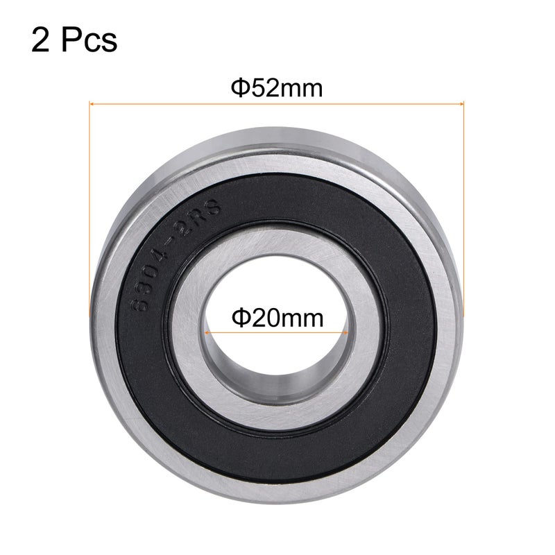 uxcell 6304-2RS Deep Groove Ball Bearings 20x52x15mm Double Sealed Chrome Steel 2pcs - Image 2