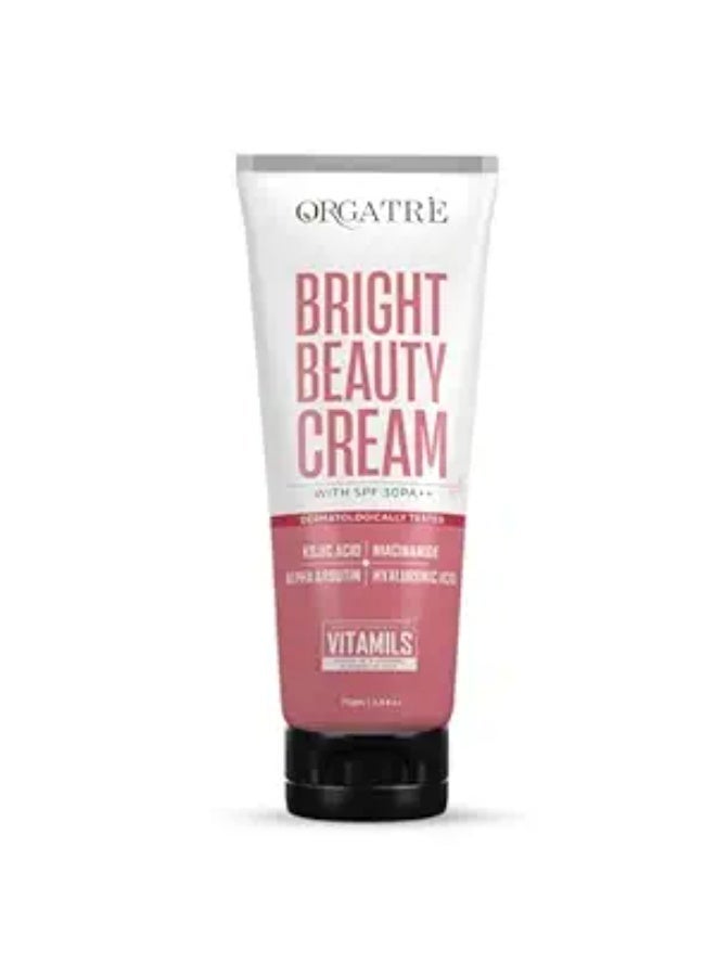 Orgatre Bright Beauty Cream 75gm with SPF 30 PA++ | Non-Oily Daily Moisturizer with Kojic Acid, Niacinamide & Hyaluronic Acid | Mattifying Face Cream for Brightening, Smooth & Hydrated Skin - Image 1