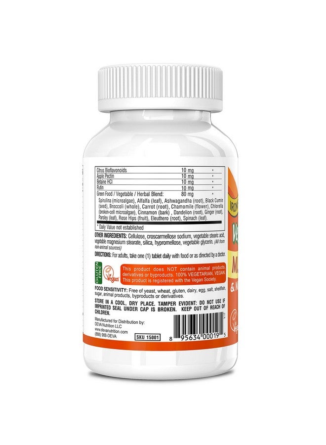 DEVA Vegan Multivitamin and Mineral Supplement - One Daily Vitamin Formula with Greens - Iron Free - 90 Coated Tablets, 1-Pack - Image 3