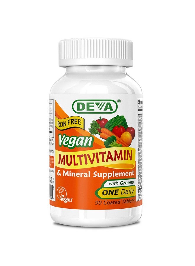 DEVA Vegan Multivitamin and Mineral Supplement - One Daily Vitamin Formula with Greens - Iron Free - 90 Coated Tablets, 1-Pack - Image 1