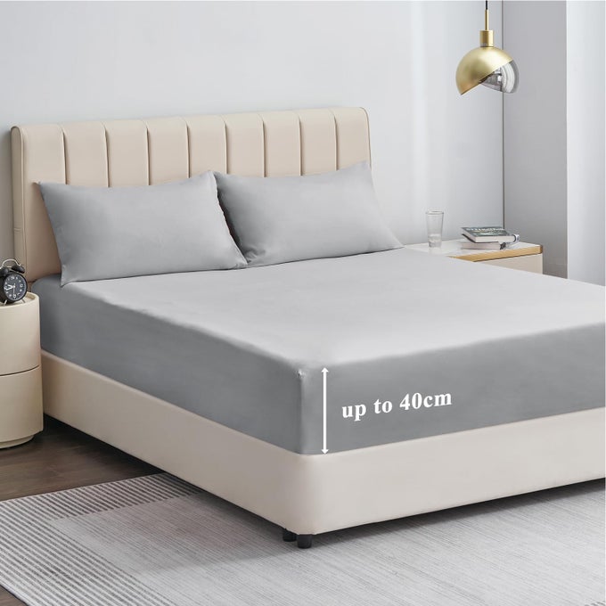KING SIZE FITTED SHEET GREY EXTRA DEEP POCKET BED SHEET 16 INCH 40 CM MICROFIBER BOTTOM SHEET 150X200CM