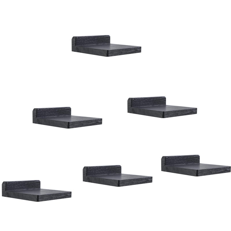 PHOENANCEE 127x10x4cm Wooden Square Floating Shelves Compact Style Mini Wall Shelf for Small Objects Hanging Wall Shelf Decoration for Bedroom Living Room Set of 6Rustic Black