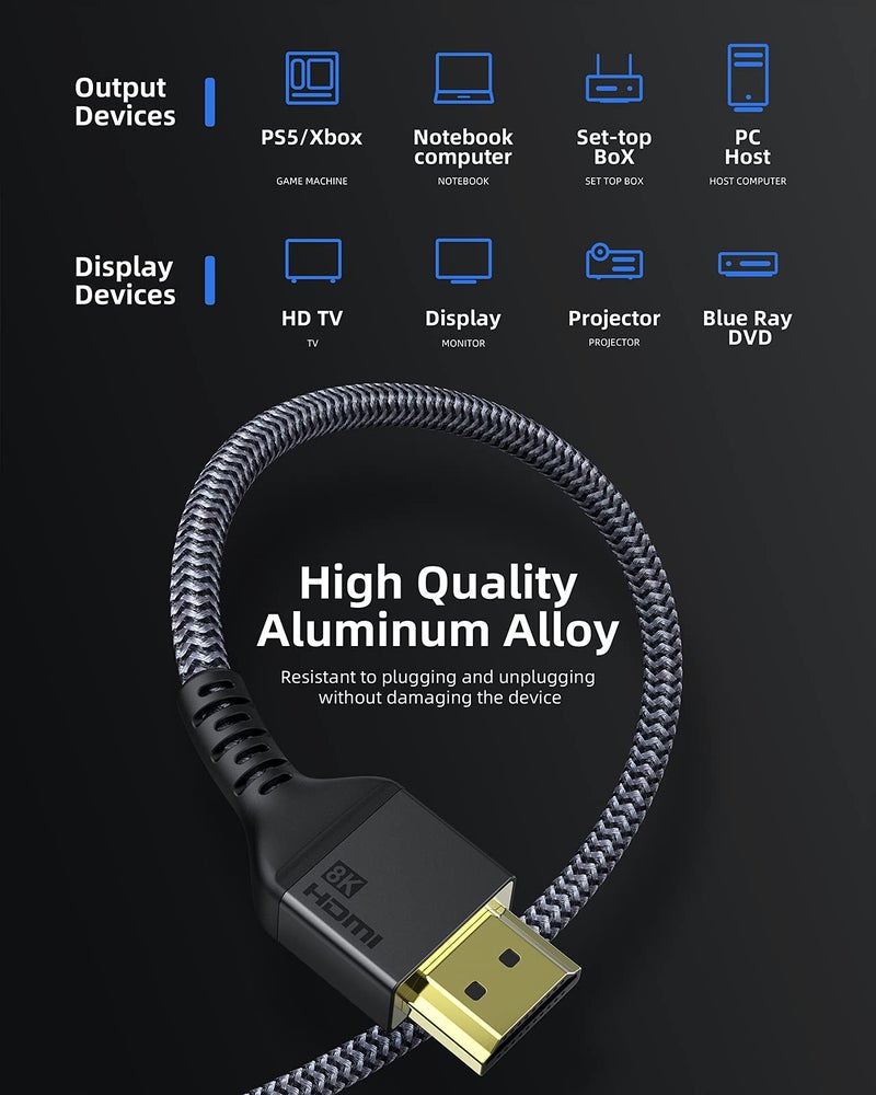 Maxonar 8K HDMI 2.1 Cable 3.3FT, (Certified) Ultra High Speed 48Gbps 8K60 4K120 144Hz RTX 3090 eARC HDR HDCP 2.2&2.3 Compatible with PlayStation 5/PS5, Xbox Series X, Roku/Fire/Sony/LG Samsung TV - Image 5