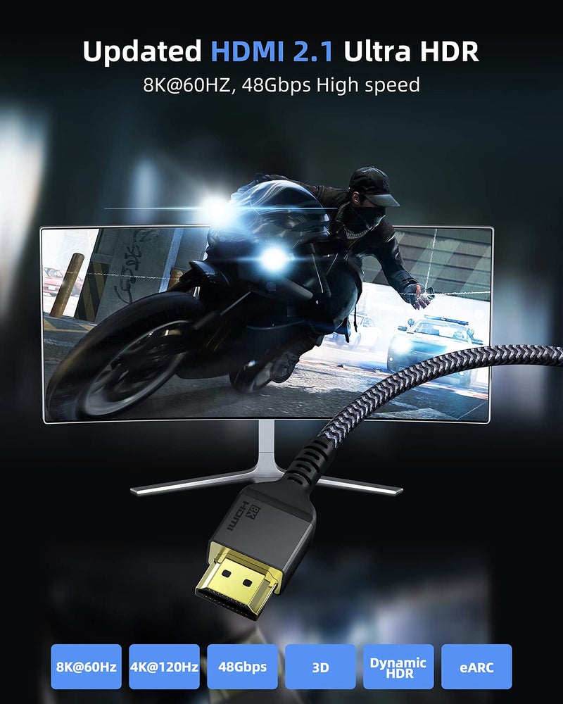 Maxonar 8K HDMI 2.1 Cable 3.3FT, (Certified) Ultra High Speed 48Gbps 8K60 4K120 144Hz RTX 3090 eARC HDR HDCP 2.2&2.3 Compatible with PlayStation 5/PS5, Xbox Series X, Roku/Fire/Sony/LG Samsung TV - Image 3