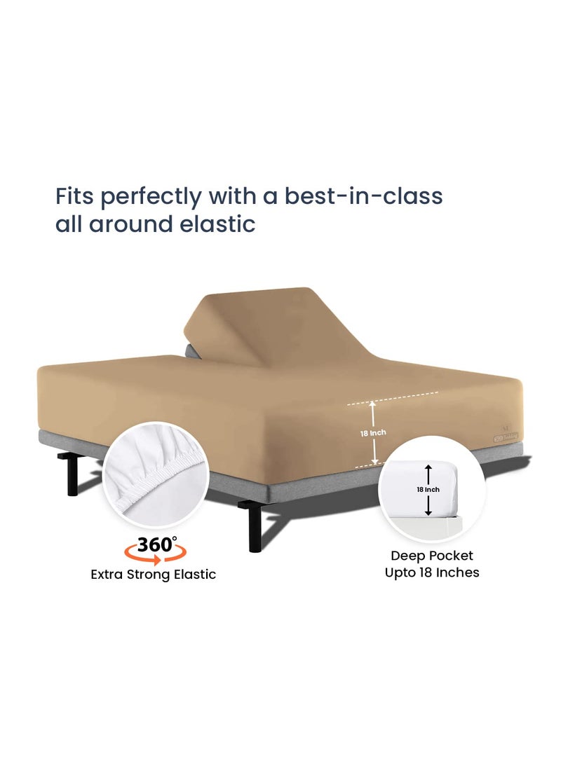 SGI bedding SGI bedding 36"" King Split Top Flex Head Sheet 100% Egyptian Cotton Sheet Set 1000 Thread Count Flex Top Sheet for Adjustable Bed 4Pc Sheet Set 18"" Deep Pocket for Sleep Number Bed - Beige  - Image 4