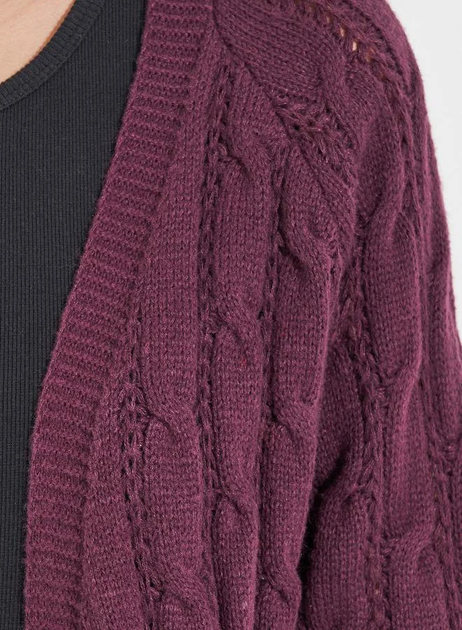 Styli Regular Fit Longline Cable Knit Cardigan