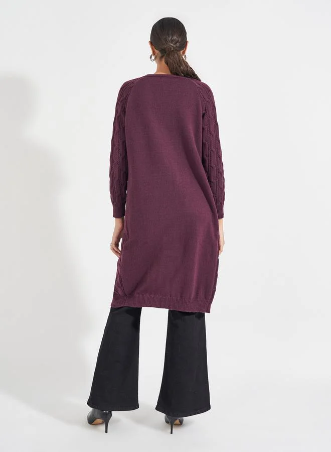 Styli Regular Fit Longline Cable Knit Cardigan